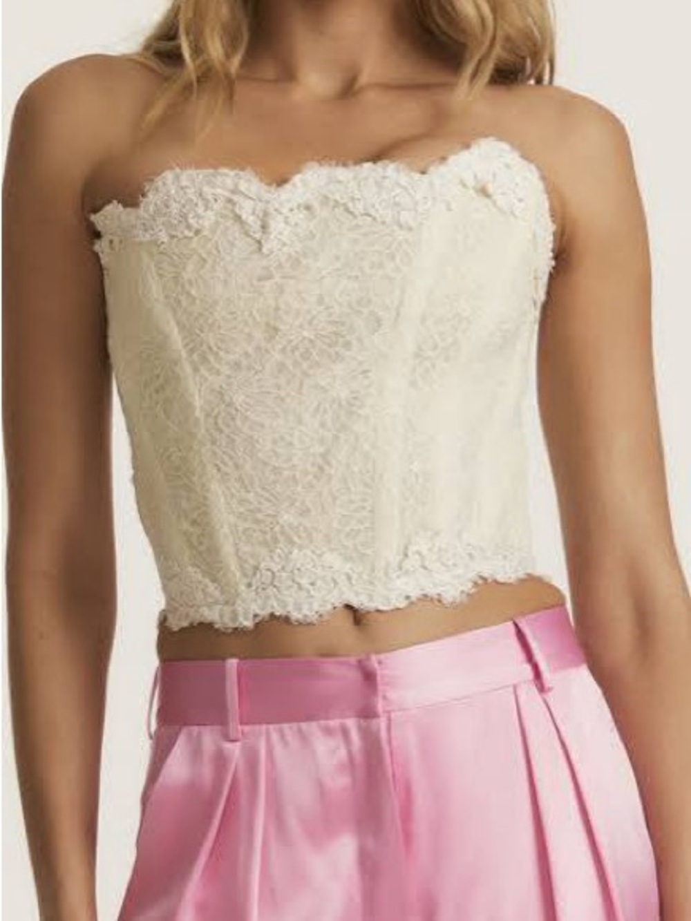 LoveShackFancy White/Cream Lace Strapless Bustier